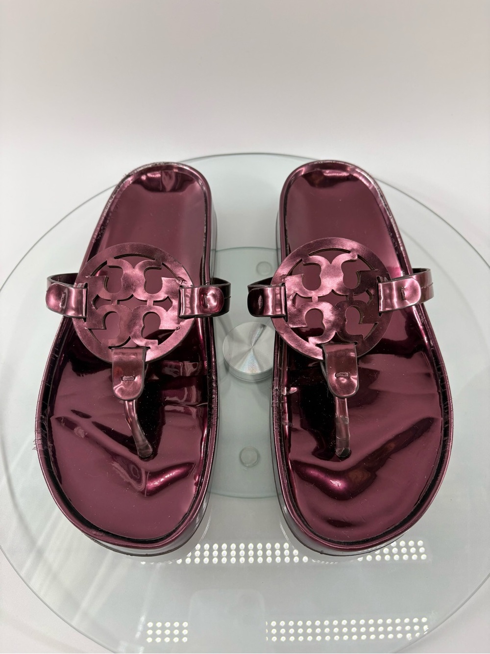 Tory Burch Miller Cloud Metallic Merlot Thong Sandals Women’s Size 8